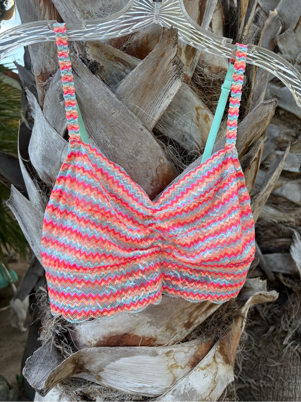 Victoria's Secret PINK Neon Chevron Lace Bralette - Pink, Coral, Mint